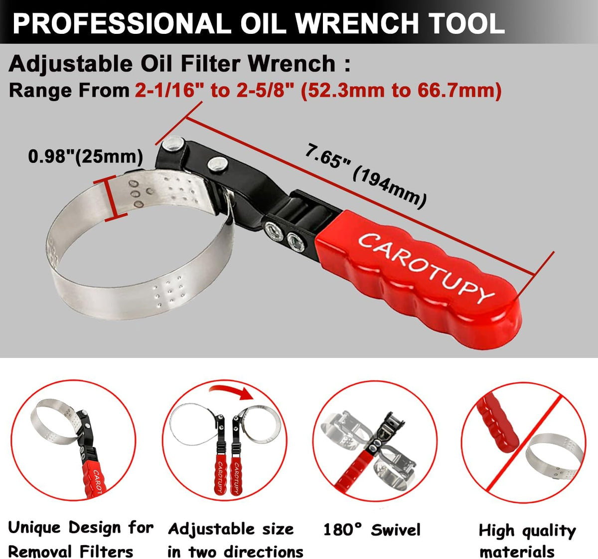 Extra Small Oil Filter Wrench, Swivel Oil Filter Removal Tool, Universal Filter Wrench Adjustable from 2-1/16" to 2-5/8" for Oil Change