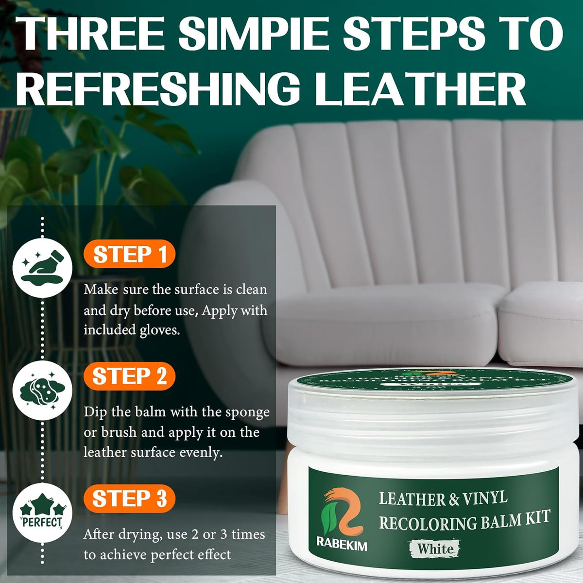 White Leather Repair Kit, Leather Recoloring Balm – Restore & Repair Faded Leather on Couches, Car Seats, Shoes & Furniture | Leather Color Restorer & Conditioner | Easy DIY Application