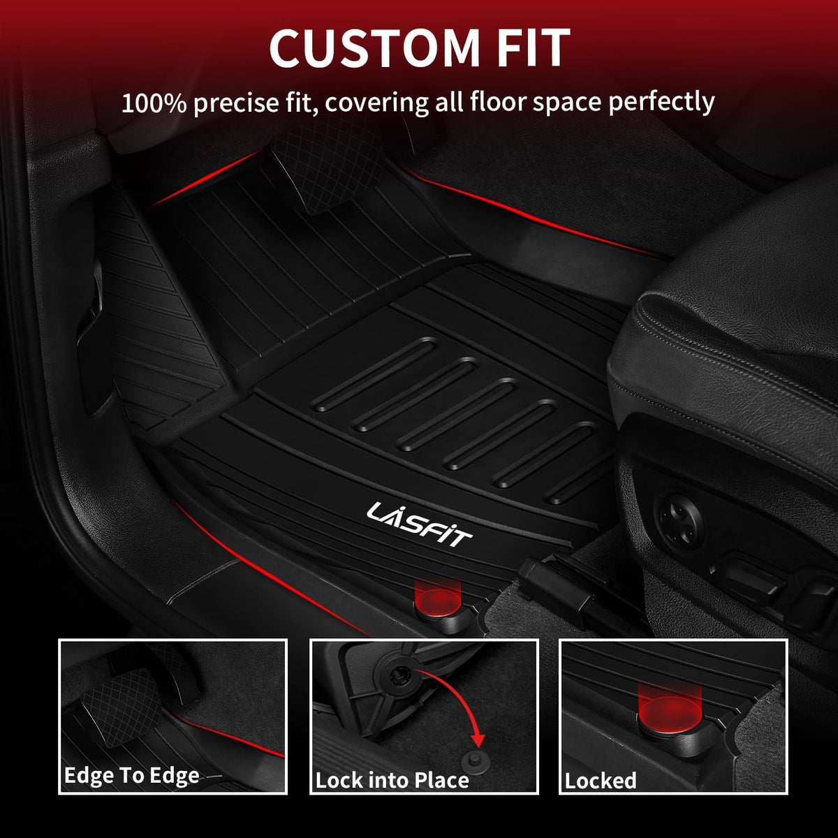 LASFIT Floor Mats Custom Fit for Audi Q5 SQ5 2018-2025(Include Q5/SQ5 Sportback 2021-2025), All-Weather Protection TPE 1st & 2nd Row Car Liners for Audi Accsessories, Odor-Less Easy to Clean, Black