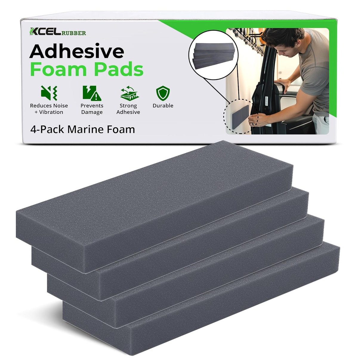 XCEL Foam Rubber Protector Panels – 4 Pack of Versatile Marine Gray Foam Pads – Ideal for Wall Protection, Garage Parking Aids, Car Door Bumper Padding Anti Vibration, Insulation, DIY Projects - Gray
