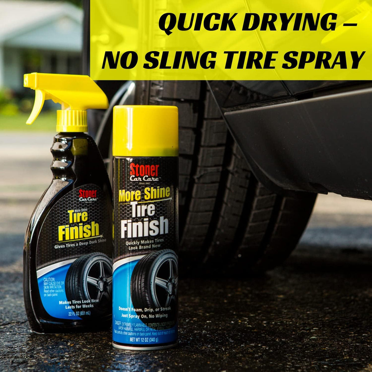 Stoner Car Care 91094-2PK More Shine Tire Finish for Tire and Wheel Care Creates a Long-Lasting, Rain-Resistant Tire Shine, Makes Faded Tires Look New, Non-Greasy Formula, 12 Oz, Pack of 2