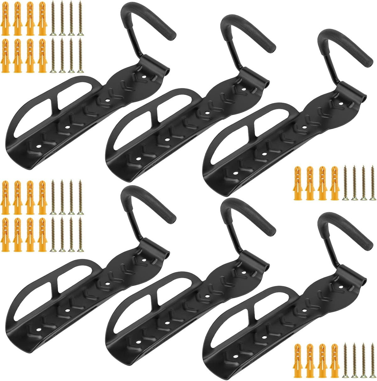 JEUIHAU 6 Pack Bike Rack Garage Wall Mount, Vertical Bike Hooks, Heavy Duty Bike Hanger with Non-Reversible Hooks, Bicycle Vertical System with Screws, for Indoor, Garage, Shed Bike Storage