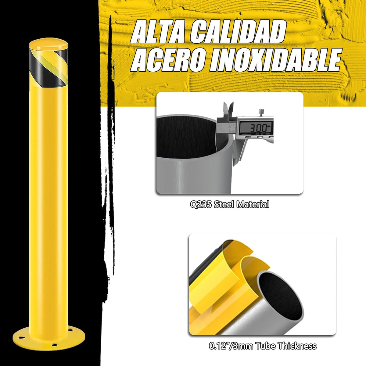 Safety Bollard Post, Steel Bollards,Parking Bollard, Yellow Powder Coated Safety Parking Barrier Post, for Traffic Sensitive Areas (12, 36"H*3.5"D)