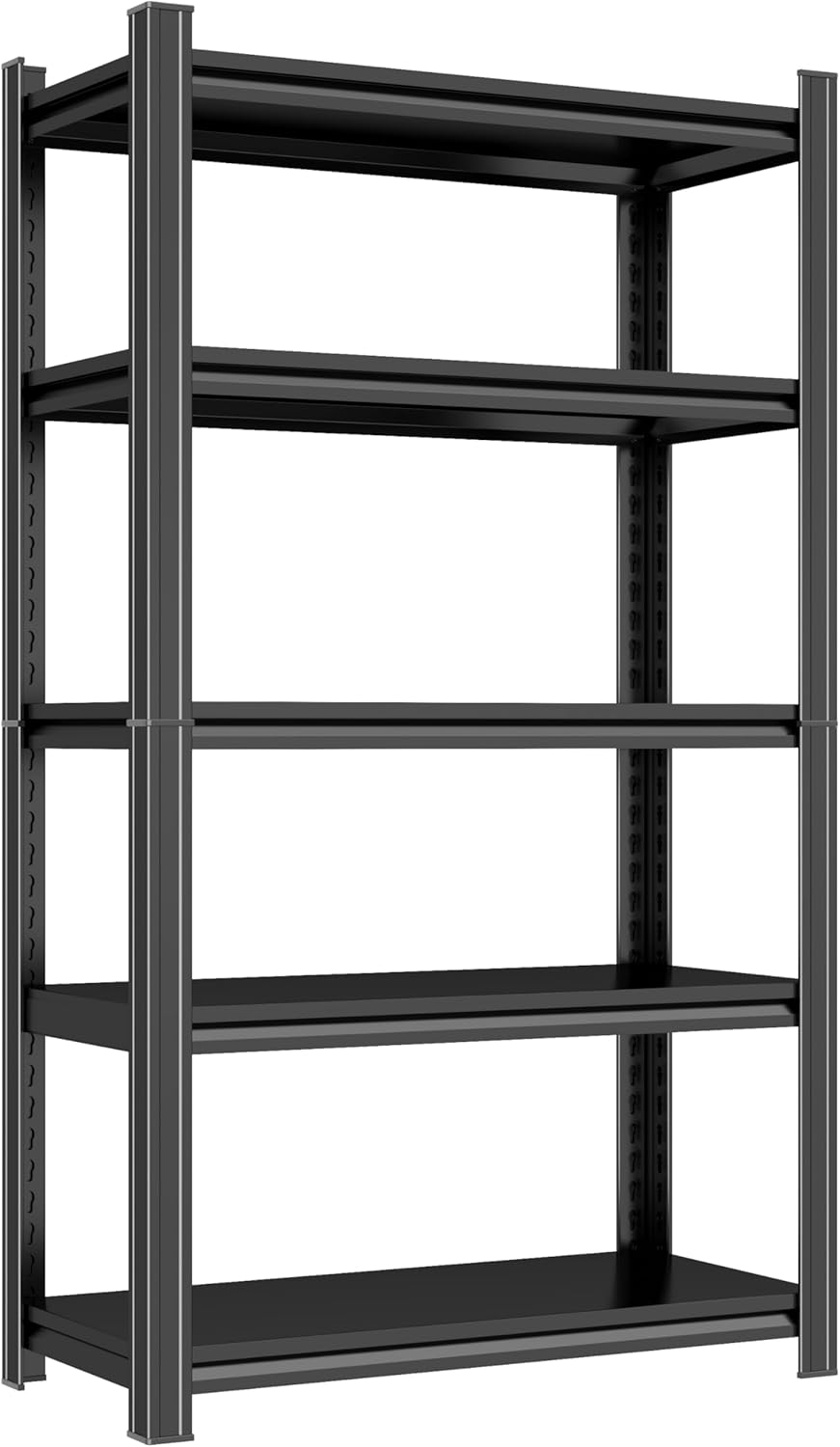 Adjustable 5-Tier Garage Shelving, Heavy Duty Steel Storage Rack, High Load Capacity, Ideal for Garage, Warehouse, or Home Organization (5-Tier 72" H x 36" W x 12" D)