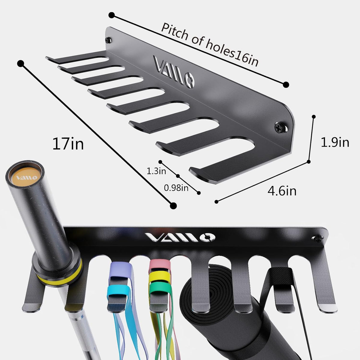 VAIIO Single Olympic Barbell Hanger,Garage Gym Bar Wall Rack,Vertical Barbell Mount Rack,Black Powder Coated,Space Saving Commercial or Home Gym Accessory,Holds Under 33mm Bar Size