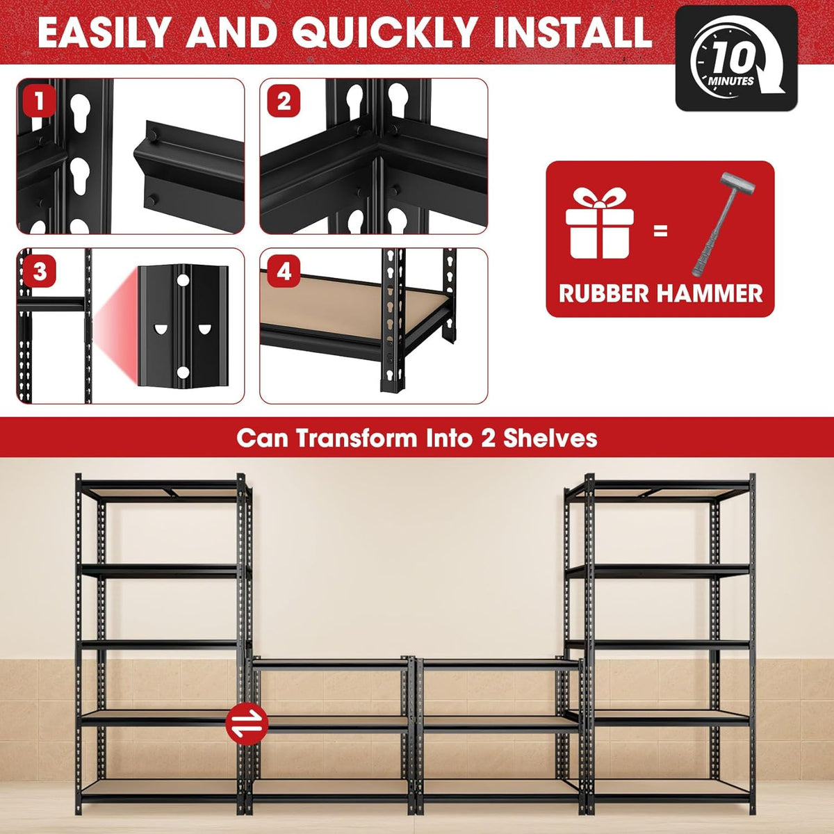 3 Pack 5 Tier Garage Shelving Unit, 72" H x 35.55" W x 16" D Metal Storage Shelves Heavy Duty, Adjustable Garage Storage Utility Rack for Kitchen Pantry Basement Bathroom Closet