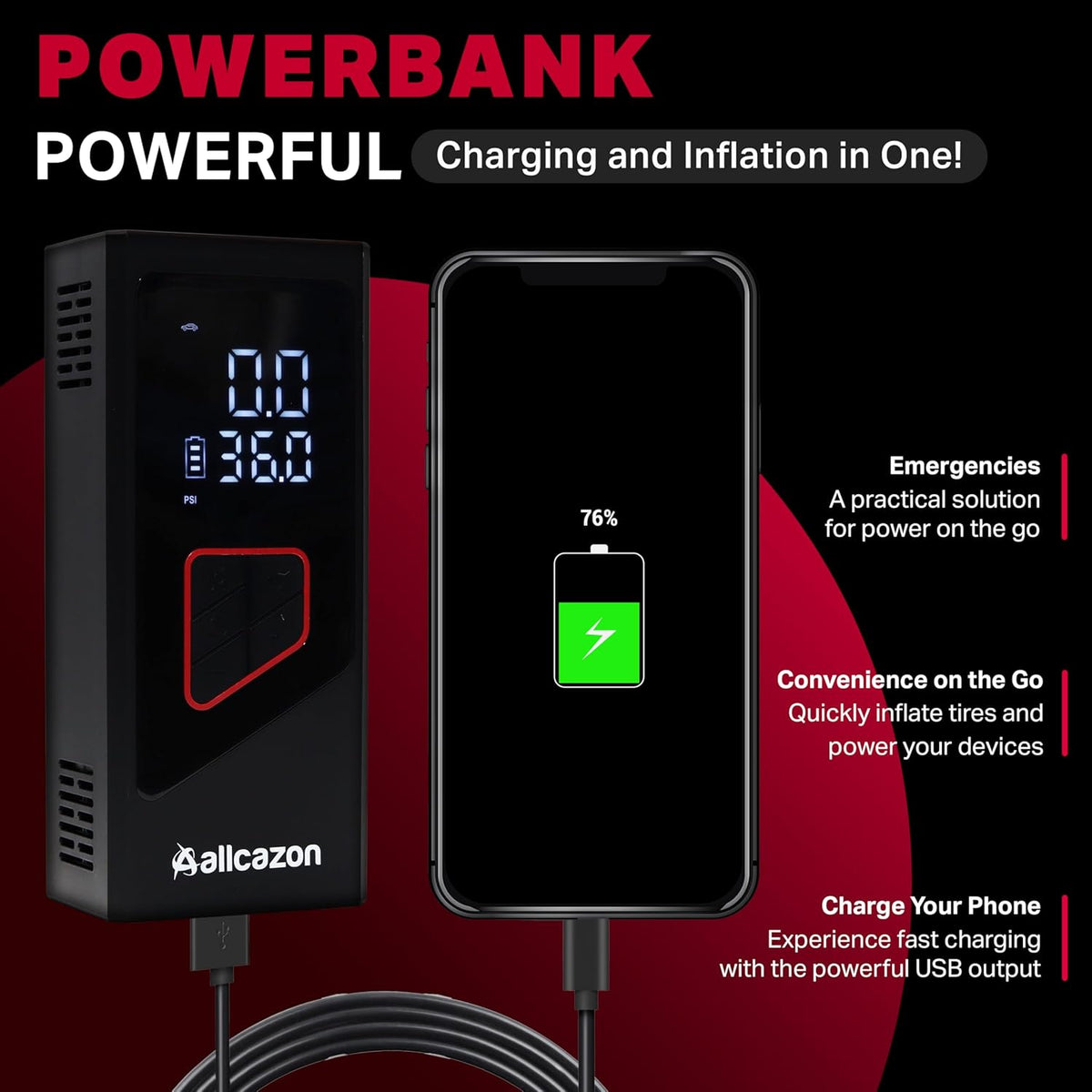 Tire inflator Portable Air Compressor, 150PSI Portable inflator for Car, Air Pump for Car Tires with Tire Pressure Gauge Tools, Smart Pump Tire inflator, Motorcycle & Bike