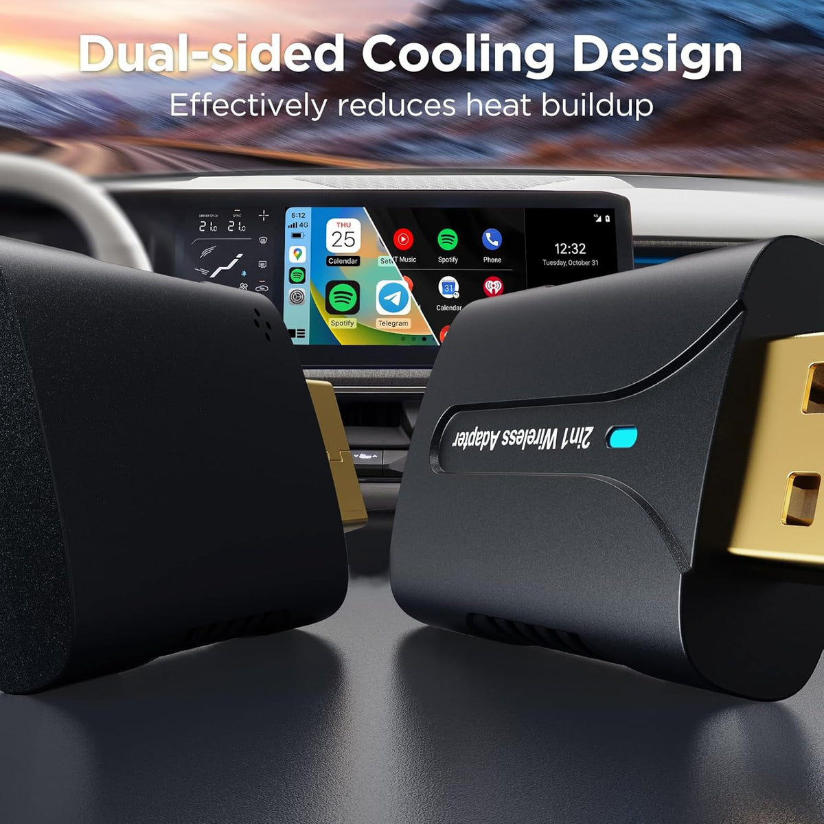 2in1 CarPlay Android Auto Wireless Adapter, Mini Car Play Cars Stick, Fast Auto Connection for OEM Wired CarPlay Car Model 2017 Above, for iPhone iOS 12 /Android 11 Above, Blue