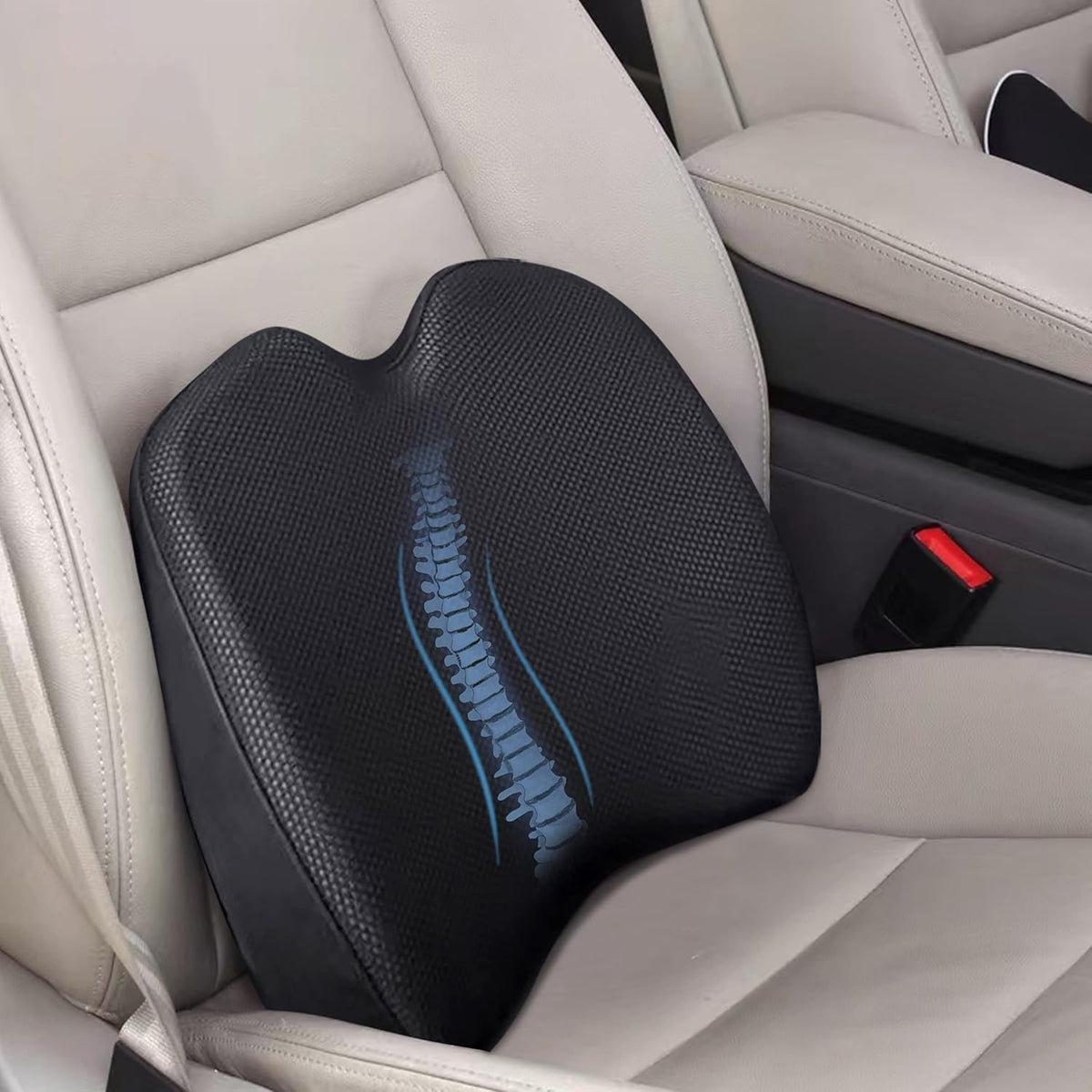 Super Soft Lumbar Support Pillow for Car, 100% Memory Foam Lumbar Pillow with Breathable Removable Cover, Ergonomic Design - Back Pillow Lumbar Support Pillow for Car Seat/Back Pain Relief(Black,1PC)