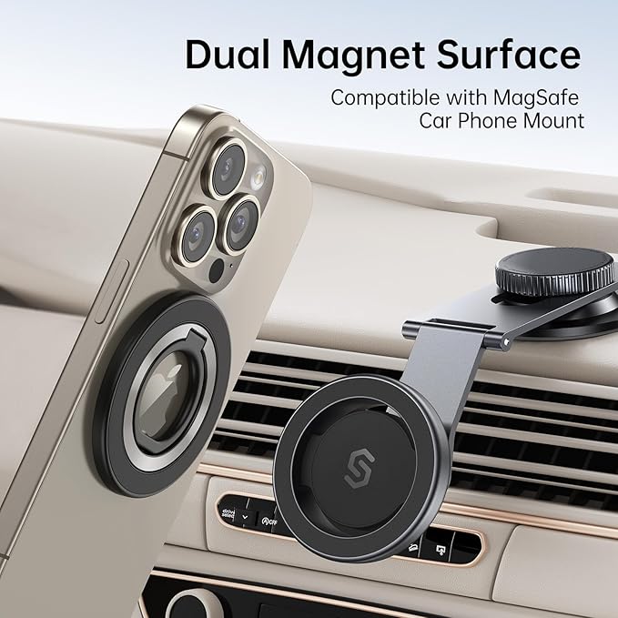 SYNCWIRE Magnetic Phone Ring Holder for MagSafe, 360° Rotation Cell Phone Grip Stand Finger Ring Kickstand Two-Sided Magnet Compatible with iPhone 17 Pro Max 16 15 14 13 12 MagSafe Accessories