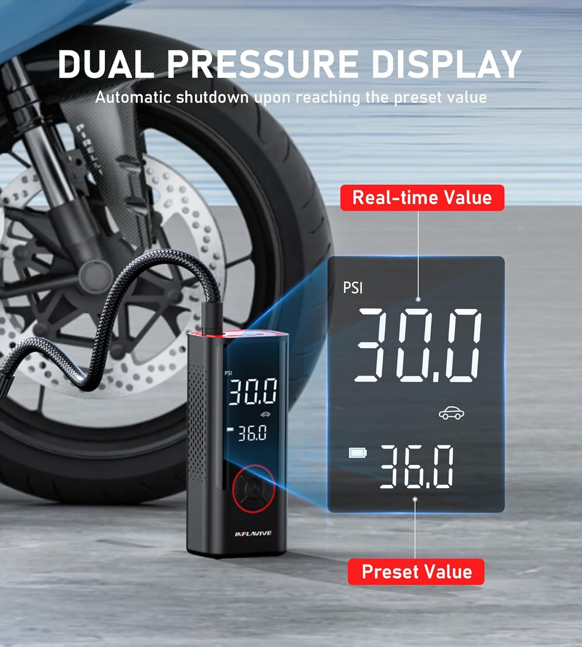 Tire Inflator Portable Air Compressor, Cordless Air Pump for Car Tires with Pressure Gauge, Battery Power Bike Tire Pump, 150PSI Portable Tire Inflator for Car, Motorcycle, Bicycle, Ball