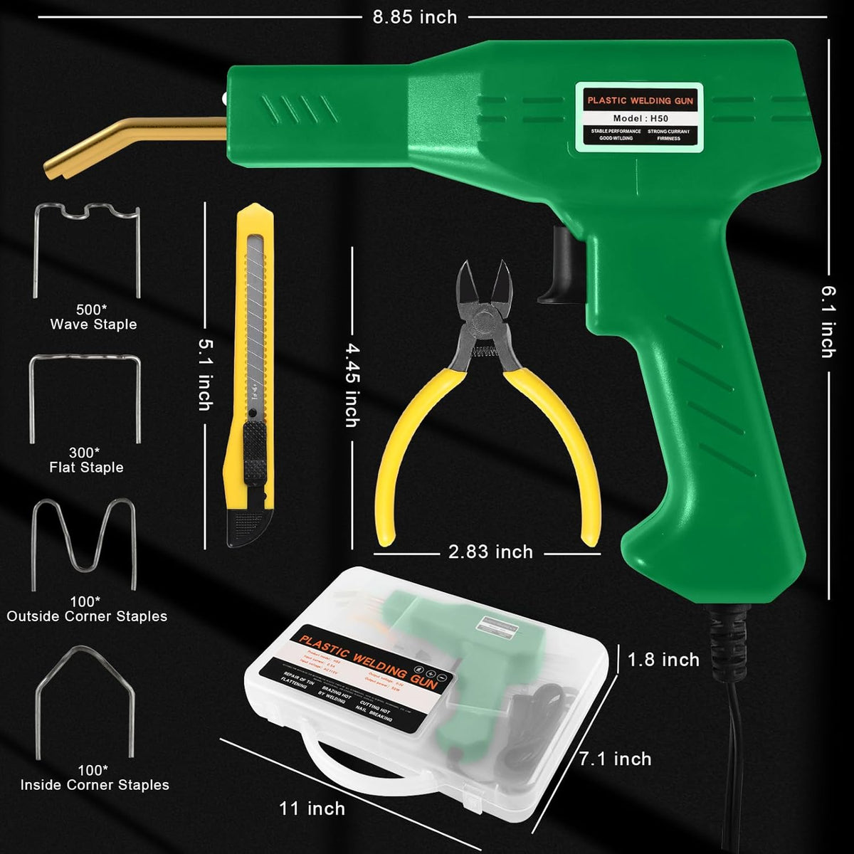 ATOLS Plastic Welder, 1000PCS Staples, Plastic Welding Kit, Hot Stapler Kit, Plastic Welder Gun Kit, Car Bumper Repair Kit, Plastic Repair Kit
