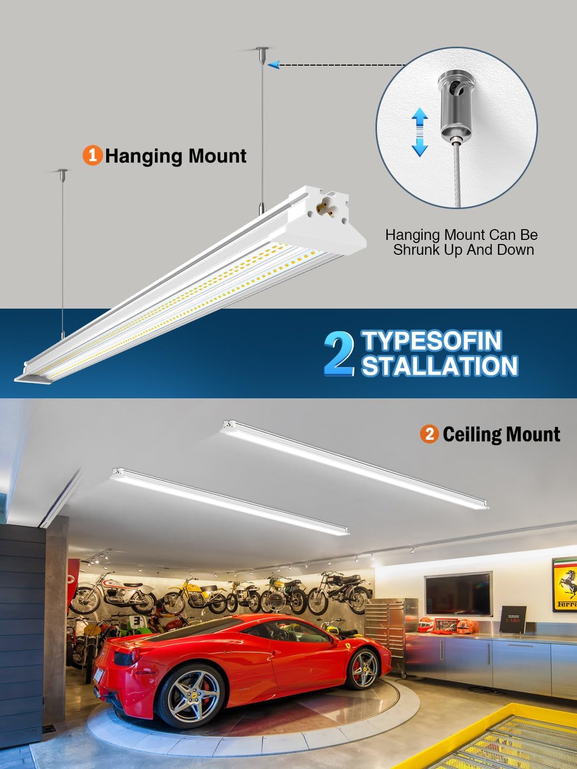 Super Bright New Upgrade Hanging | Surface Mount 8' 120w 5000k 20000lm 8ft Led Shop Light, Linkable Ceiling Lighting Garage Lights | Led Shop Lights 8ft for Garage Workshop Shop Warehouse
