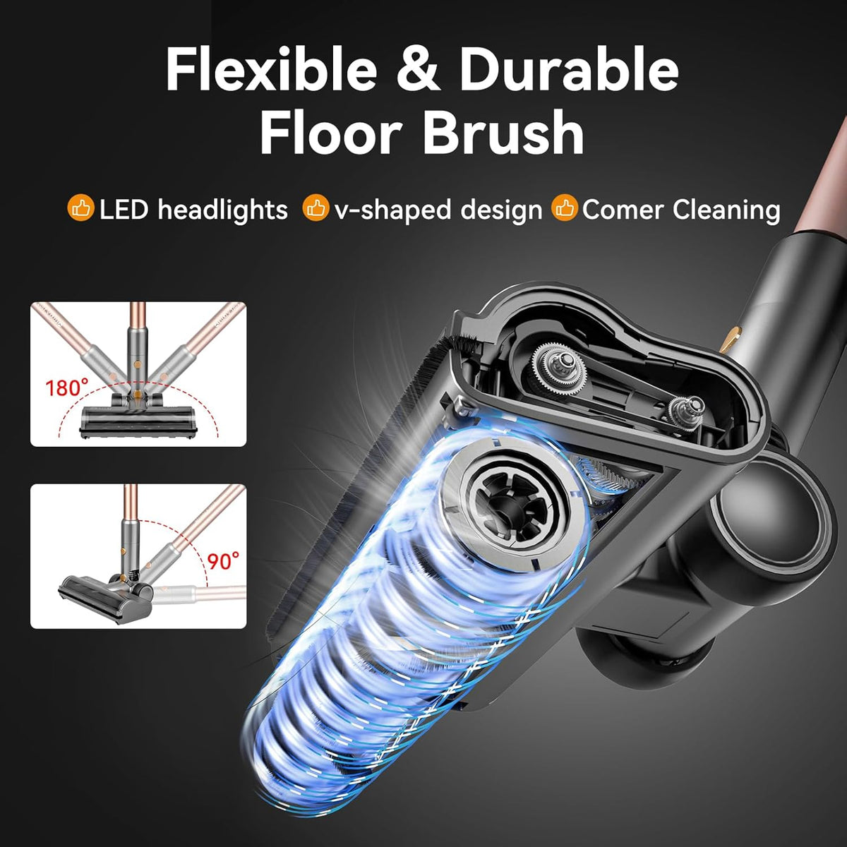 E.LUO Cordless Vacuum Cleaner 350W/≥24KPA Powerful Stick Vacuum with Led Screen Max 60 Mins Runtime Vacuum Cleaner with Rechargeable 2500 mAh Battery for Home Hard Floor Carpet Car Pet