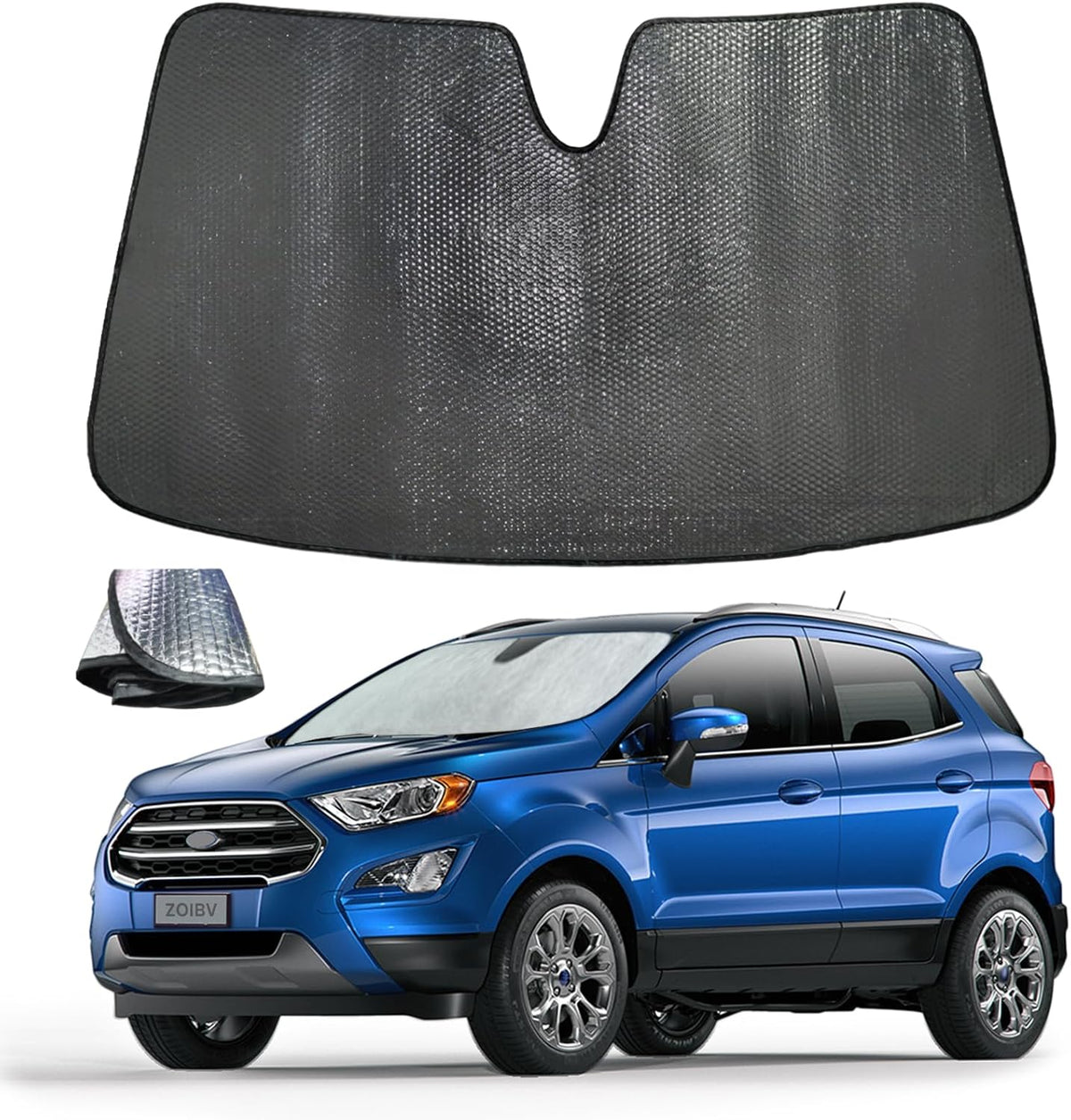 Windshield Sun Shade for Ford EcoSport 2018-2022 - 5-Layer Bubble Foldable Front Window Shade Sun Visor Accessories - Blocks Heat & UV Ray