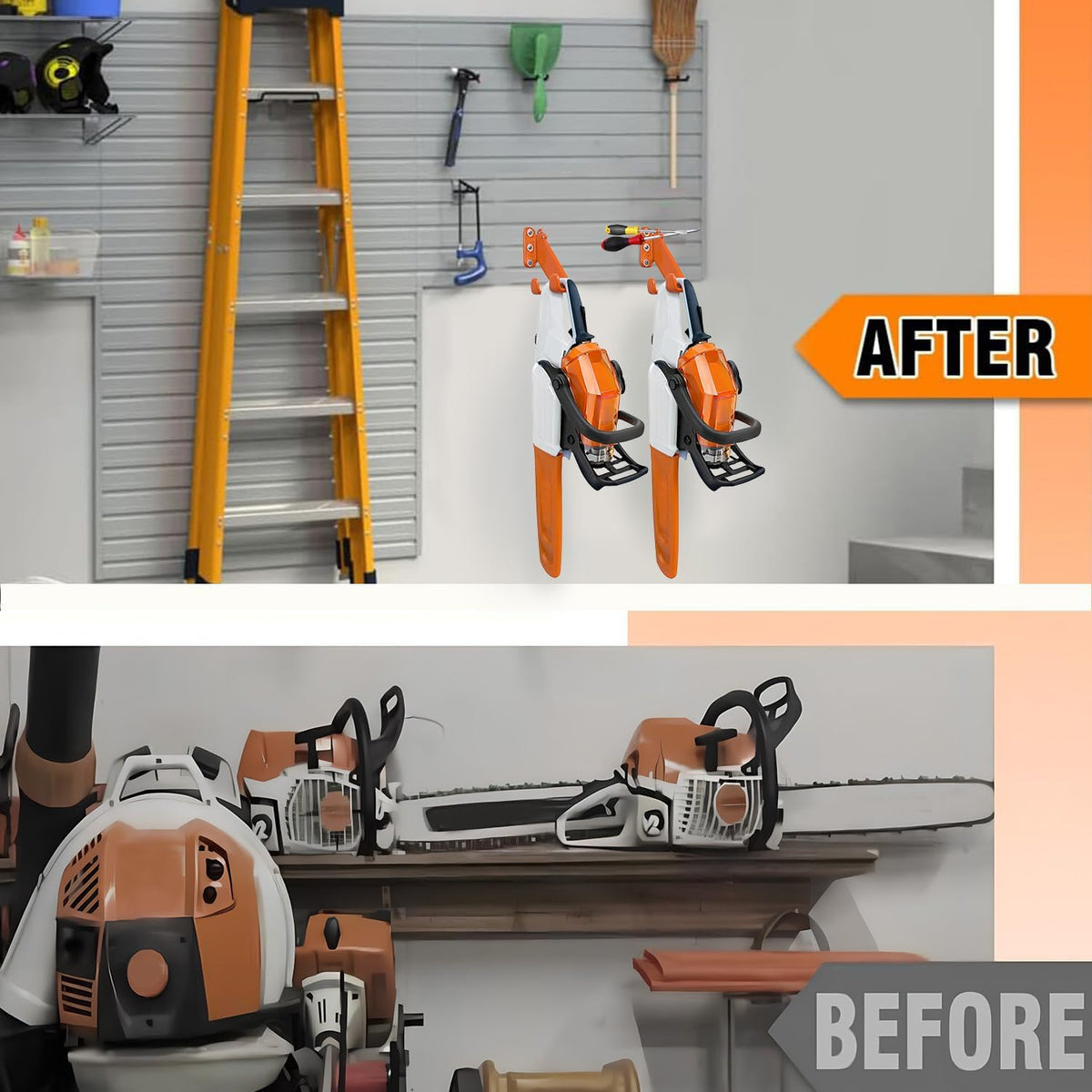 Chainsaw Hanger - 1Pack/2 Pack Chainsaw Holder, Heavy Duty Chainsaw Wall Mount, Garage Organization Garage Storage Shed Organizer Mounted Chainsaw Rack Tool Racks (1, Orange)