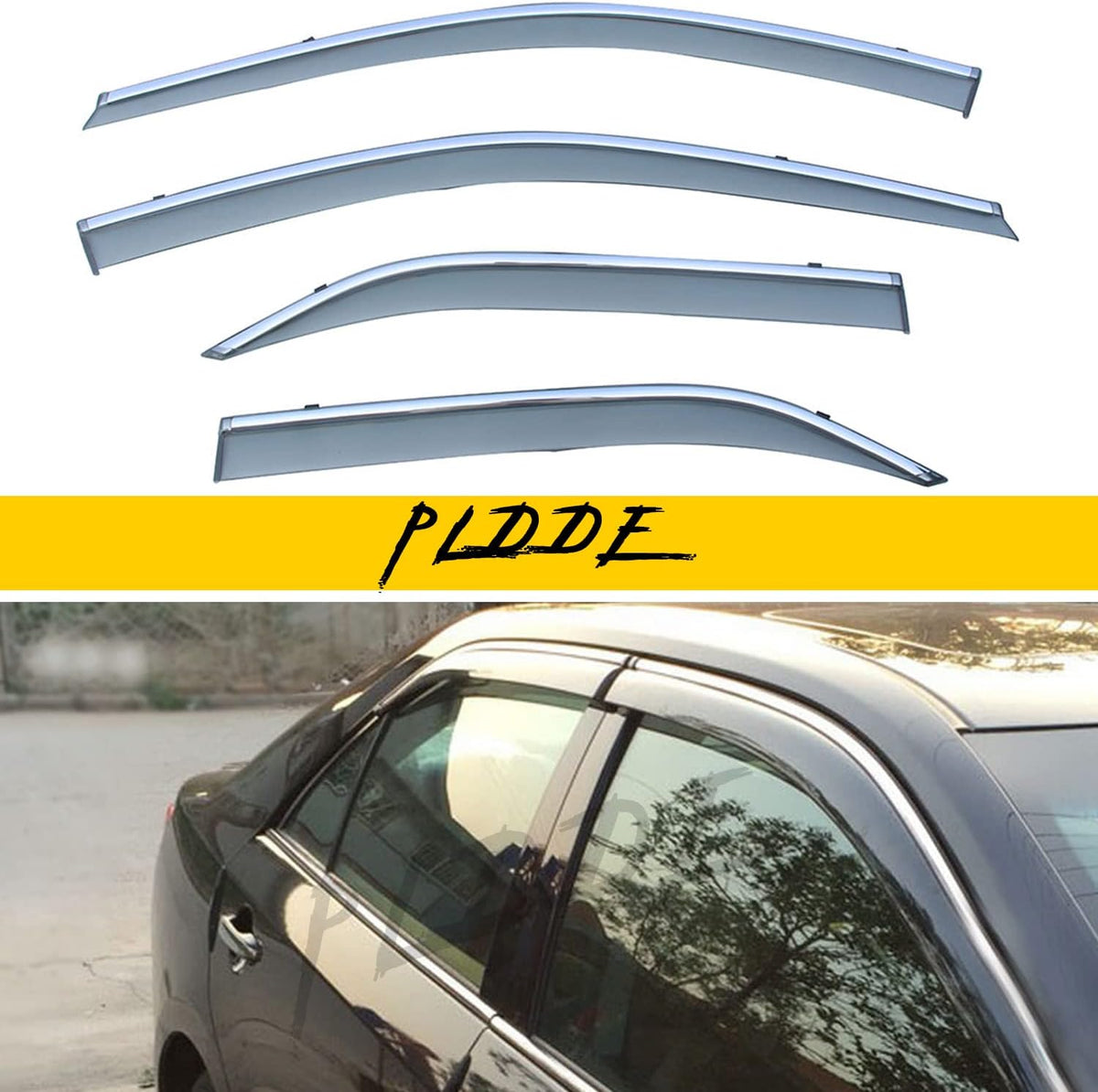4pcs Smoke Tint With Chrome Trim Outside Mount Tape On/Clip On Style PVC Sun Rain Guard Window Visors Compatible with 2012-2014 Toyota Camry