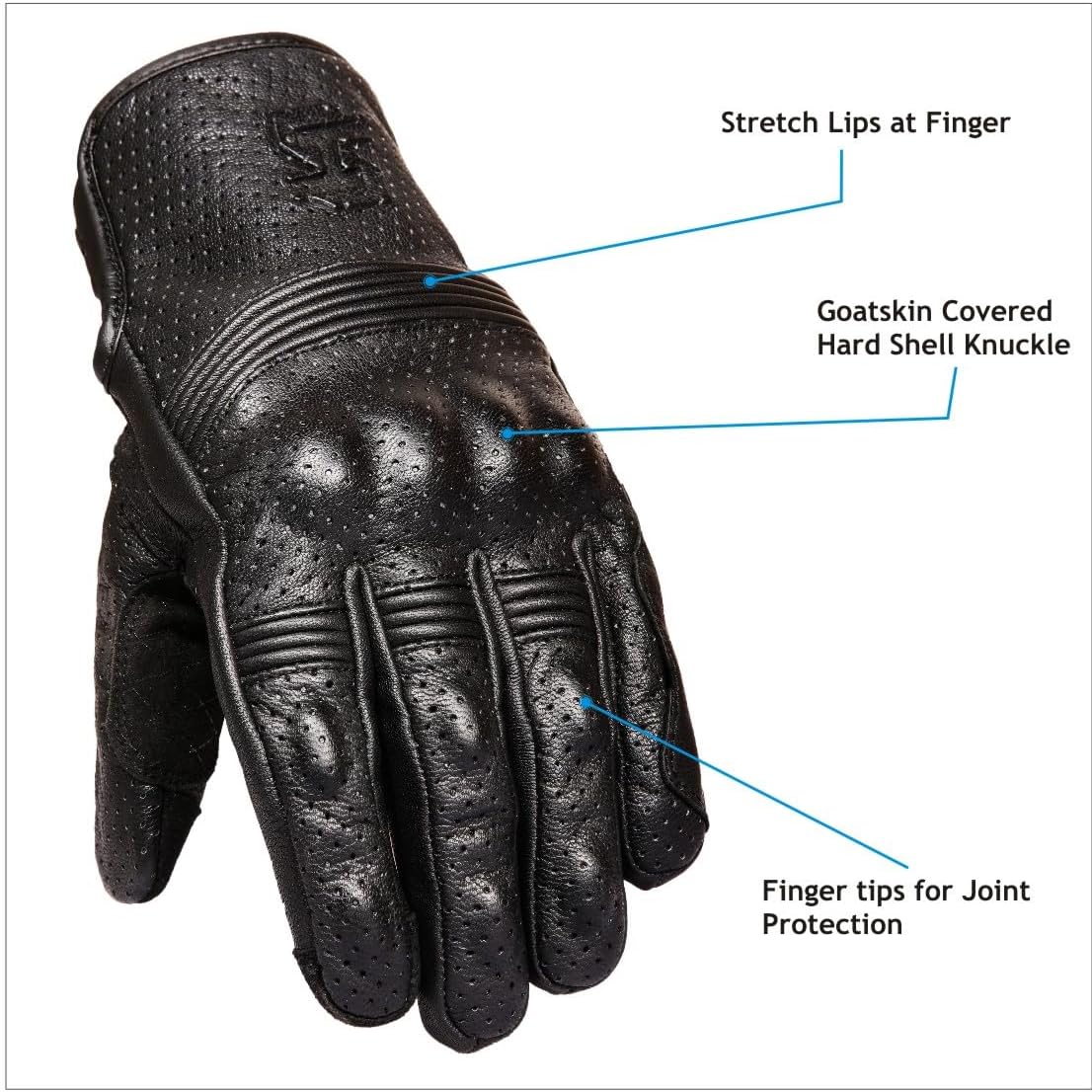 Leather Motorcycle Gloves for Men and Women | Touchscreen | Full Finger | Goatskin Leather Hard Knuckle Motorcycle Riding Gloves (Perforated, XX-Large)