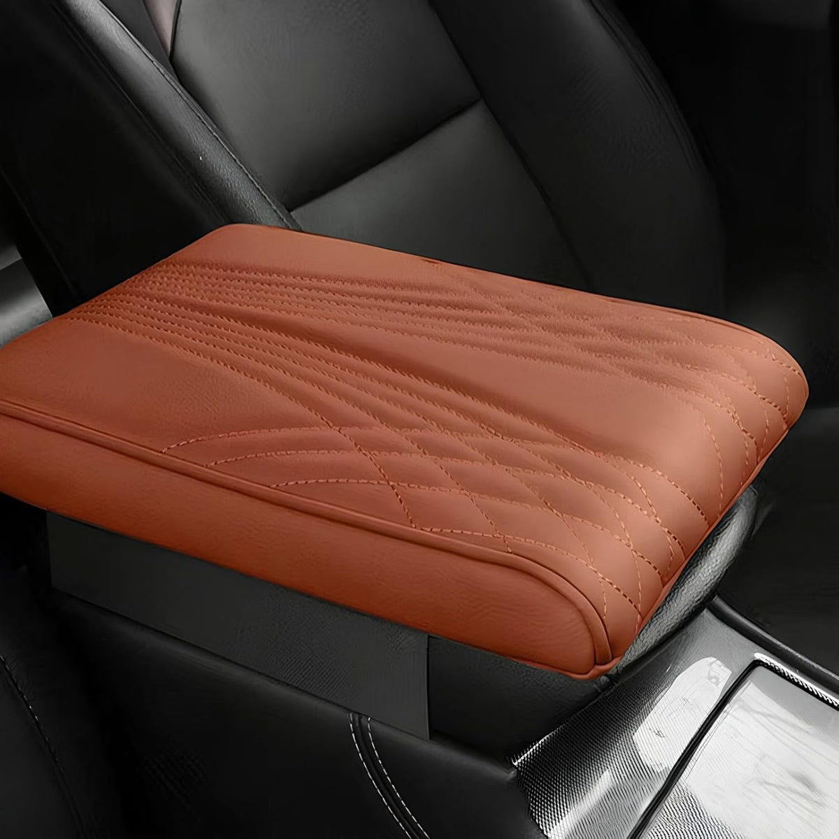 Leather Car Armrest Box Mat - 2023 New Waterproof Car Center Console Cover Mat, Universal Armrest Mat, Leather Car Armrest Cover for SUV/Truck/Vehicle (A-Coffee)