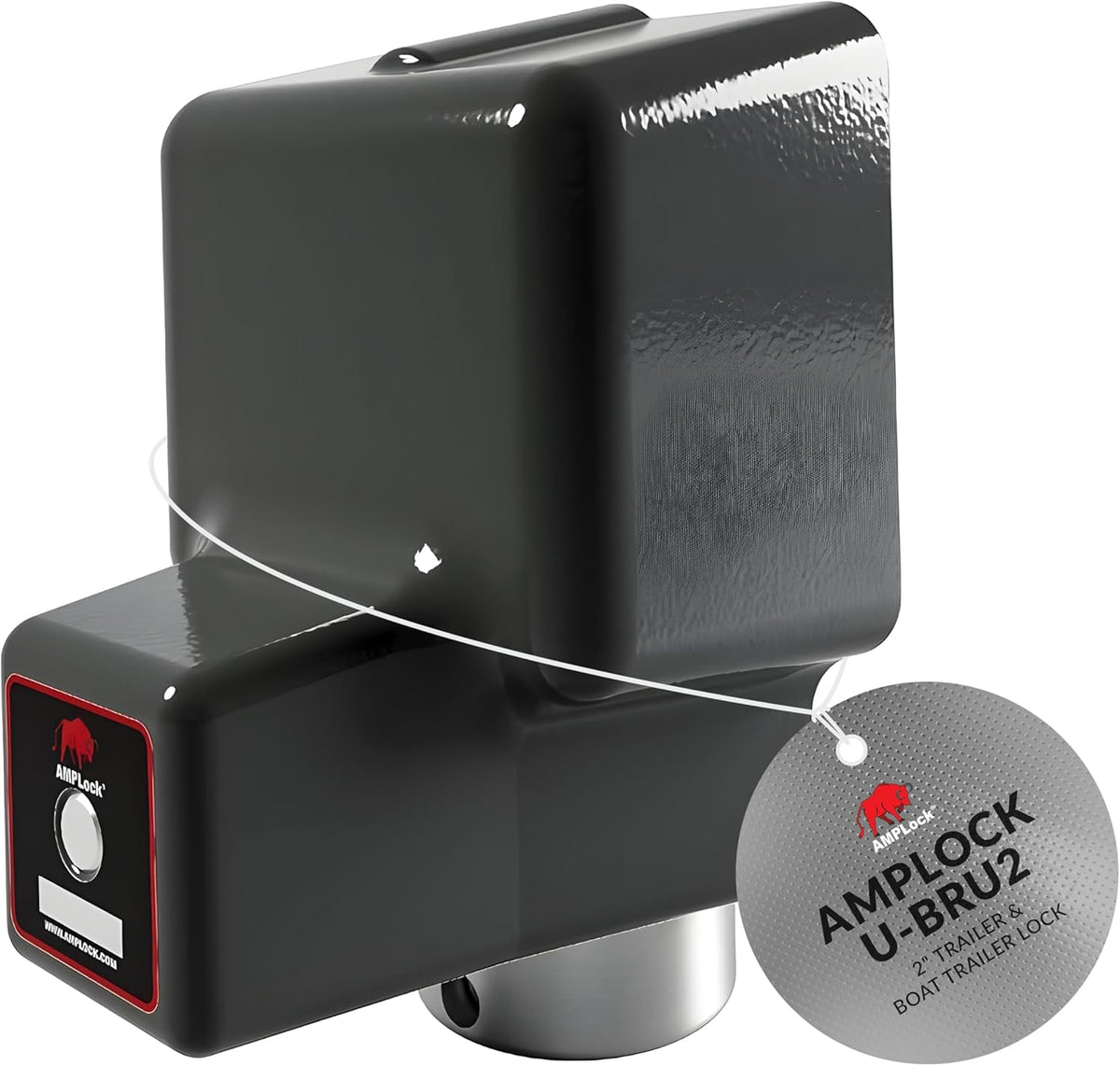 AMPLock - U-BRU2 2" Heavy Duty Ball Coupler Lock - Square Edge Design - Patented Boat Travel Trailer Hitch Locks, 2-Parts Anti Theft Trailer Hitch Lock - RV Accessories, Push & Locking System