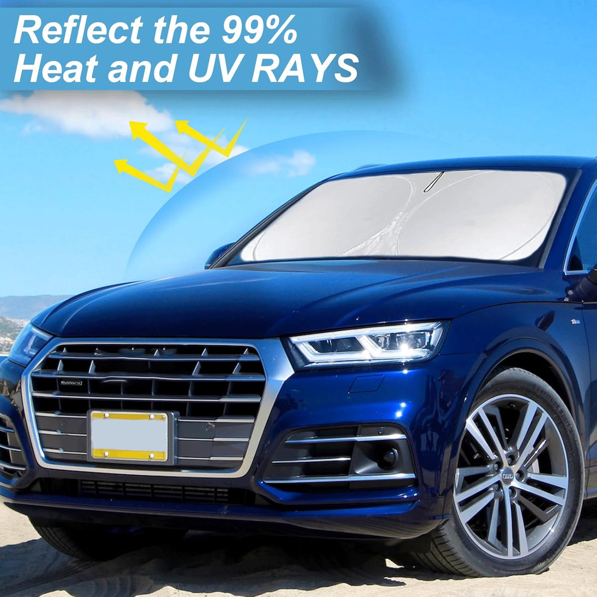 Custom fit Audi Q5 Windshield Sunshade for 2014 2015 2016 2017 Audi Q5/SQ5, Sportback SUV Shades Cover for Windshield Sun Visor Screen Protector 210T Reflective Blocks UV Rays Cool Car Accessories