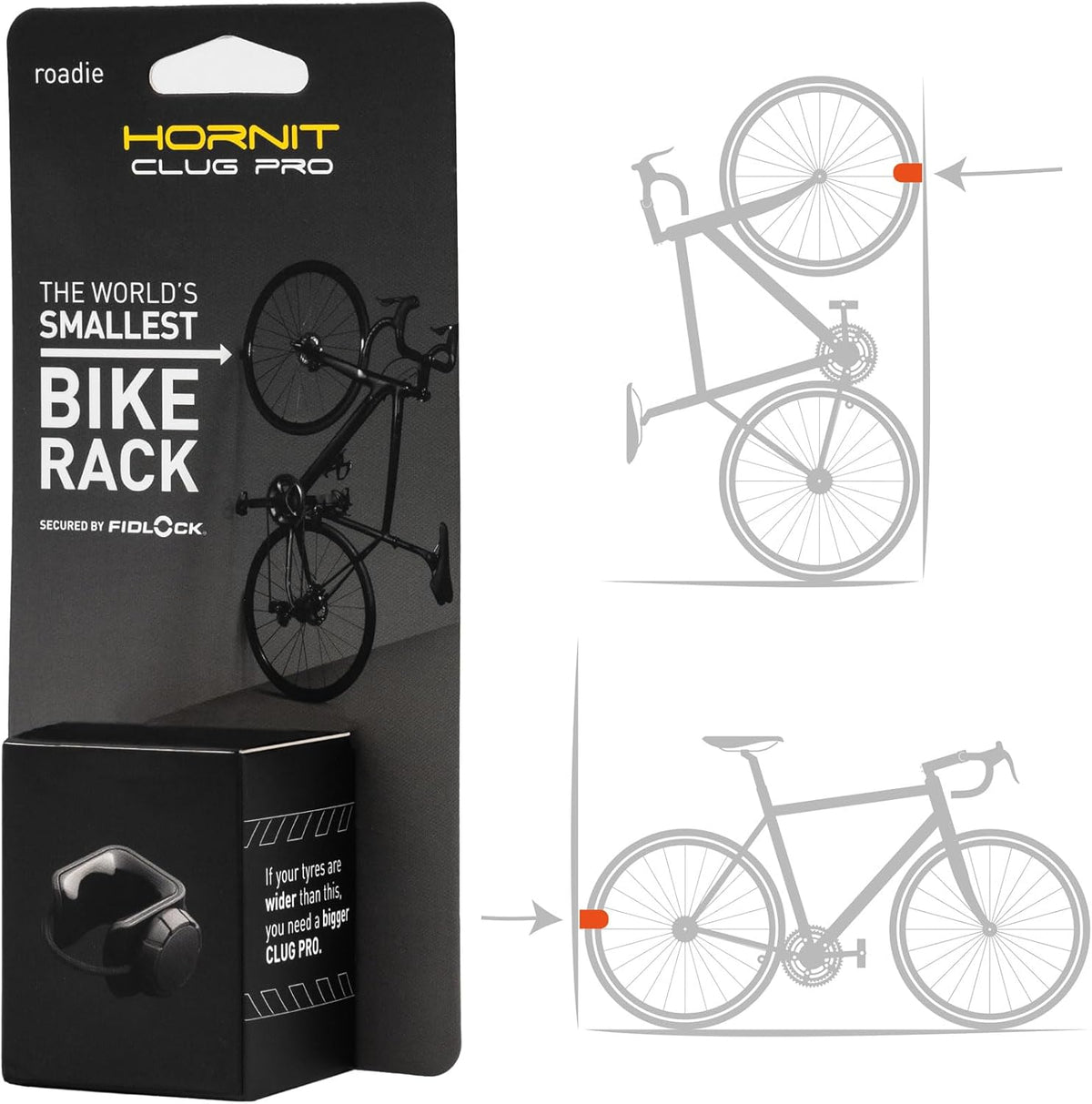 Hornit CLUG PRO | Wall Mounted Bike Rack | Secured by FIDLOCK | 5 Sizes | Easy to Install