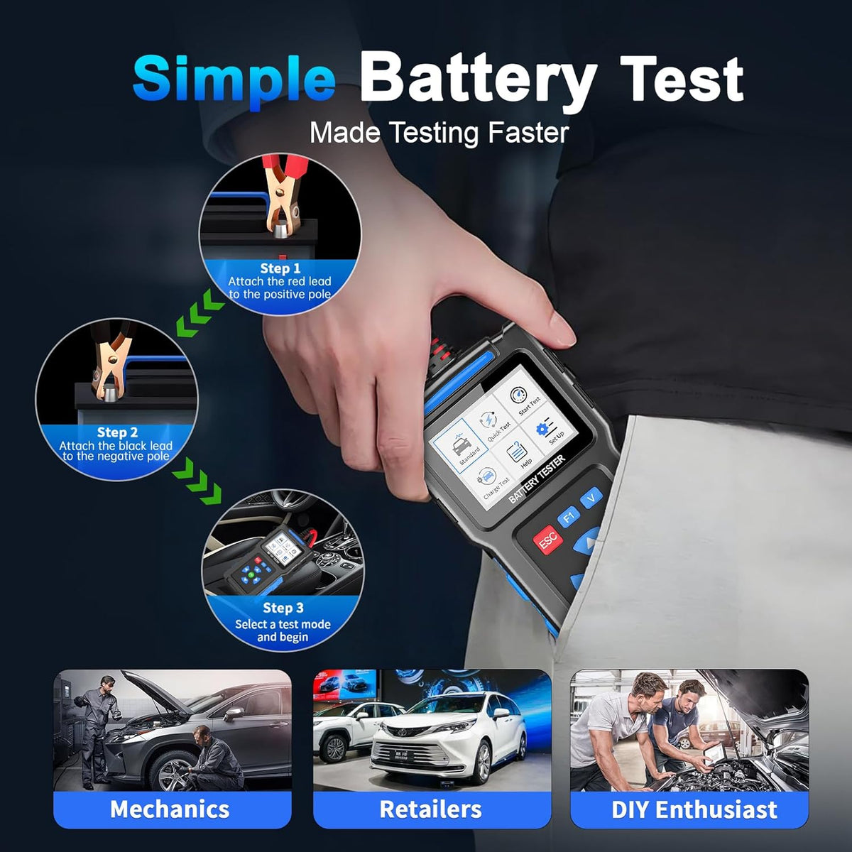 Battery Load Tester 12v Automotive, 20-2000 CCA Car Battery Tester and Alternator Tester for 24V Vehicles, BT300