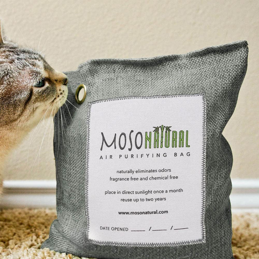 Moso Natural Air Purifying Bag 500g | Premium Bamboo Charcoal Odor Absorber for Home, Bedroom, Kitchen, Basement | Unscented Pet Odor Eliminator | Large Room Charcoal Deodorizer Bag Covers 250sqft
