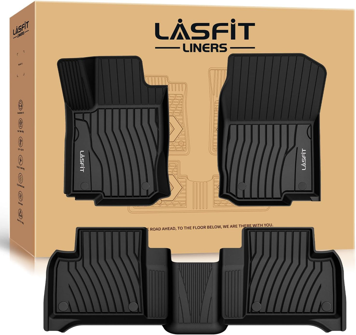 LASFIT Floor Mats for Mercedes Benz GLE 2019 2018 2017 2016 350/400 / 43 AMG / 450 AMG / 550e / 63 AMG / 63 AMG S, Custom Fit All Weather TPE Car Liners for GLE Floor Liners, 1st & 2nd Row,Black