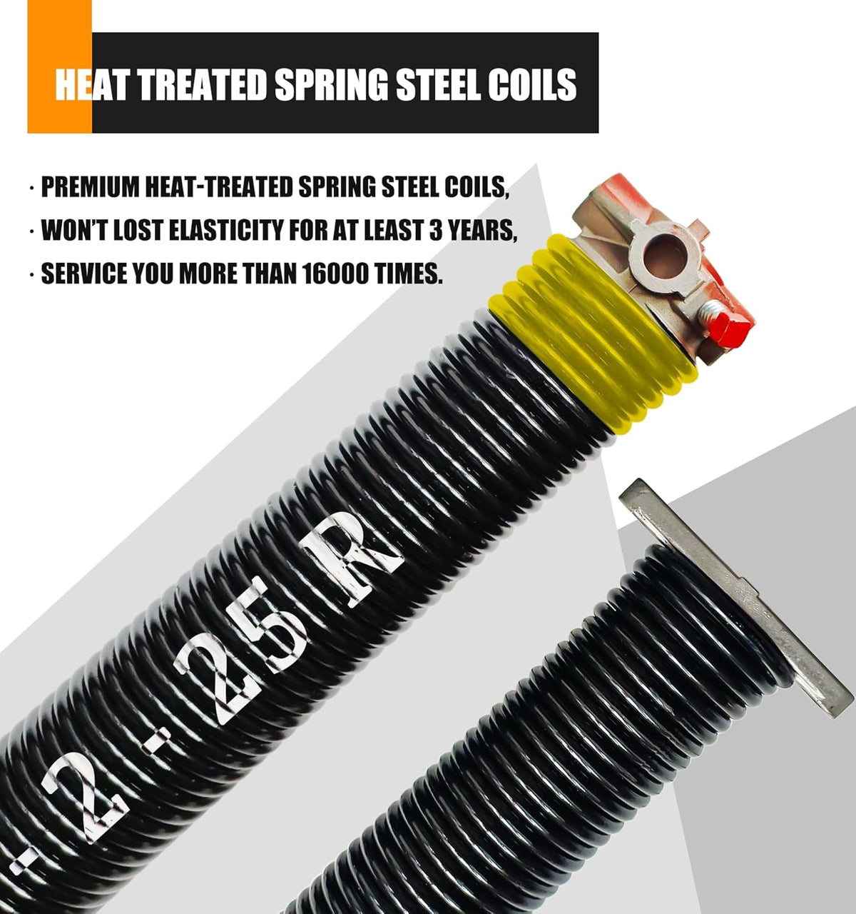 Garage Door Torsion Spring Set, Pair of 2" Electrophoresis Coated Garage Door Springs Replacement with 2 Non-Slip Winding Bars and Bearing, Minimum 16000 Cycles (.207x2x25)