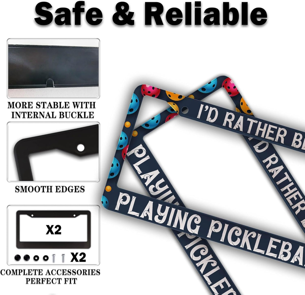 Front License Plate Bracket Multicolor License Plate Frames I'd Rather Be Playing Pickleball Universal Aluminum Car Accessory 2 Pack with Screw Covers Set
