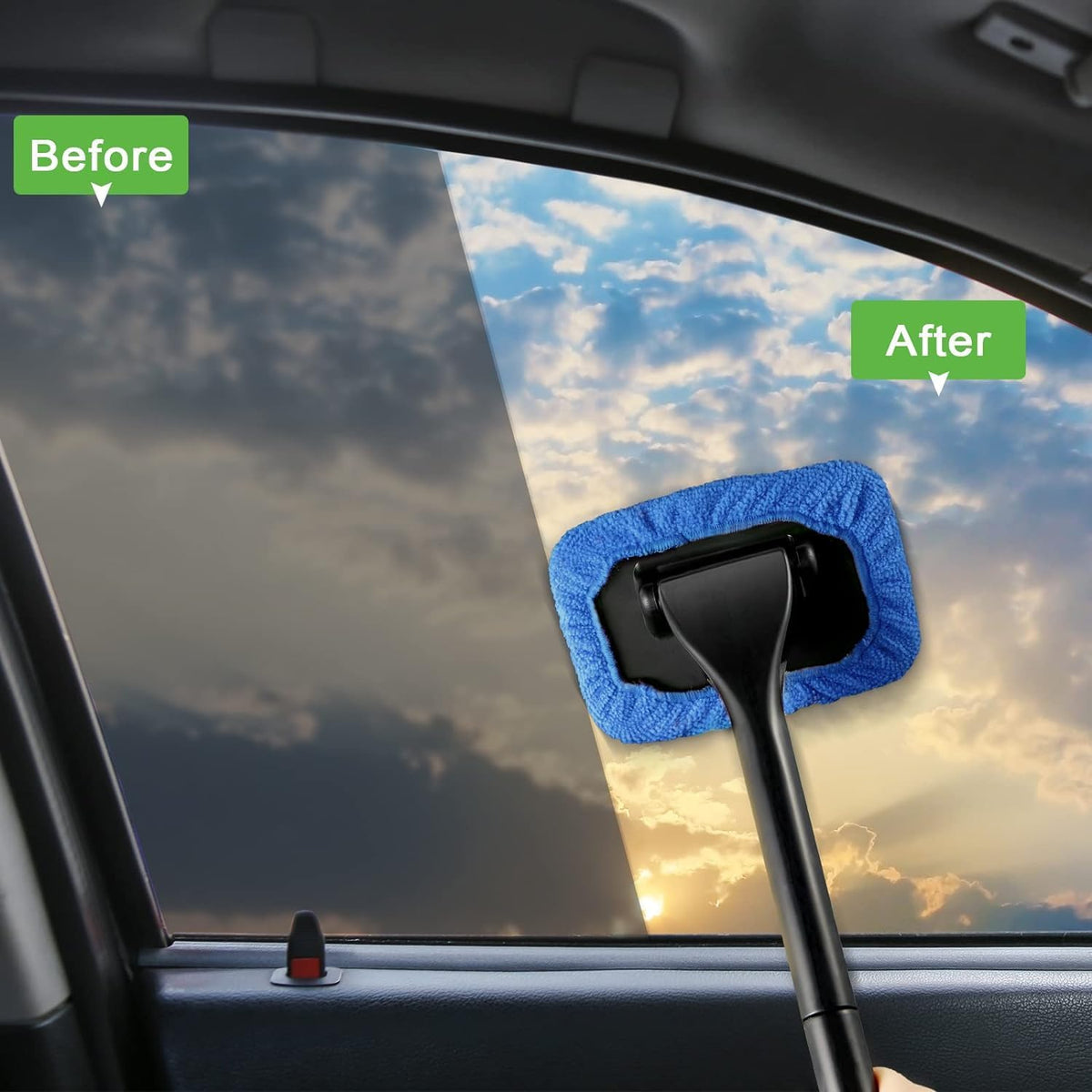 Windshield Cleaning Tool Windshield Cleaning Wand Auto Window Cleaner,5 Pieces Reusable Cloth Pads for Car Interior, Dirty Car Washing Brushes (Blue)