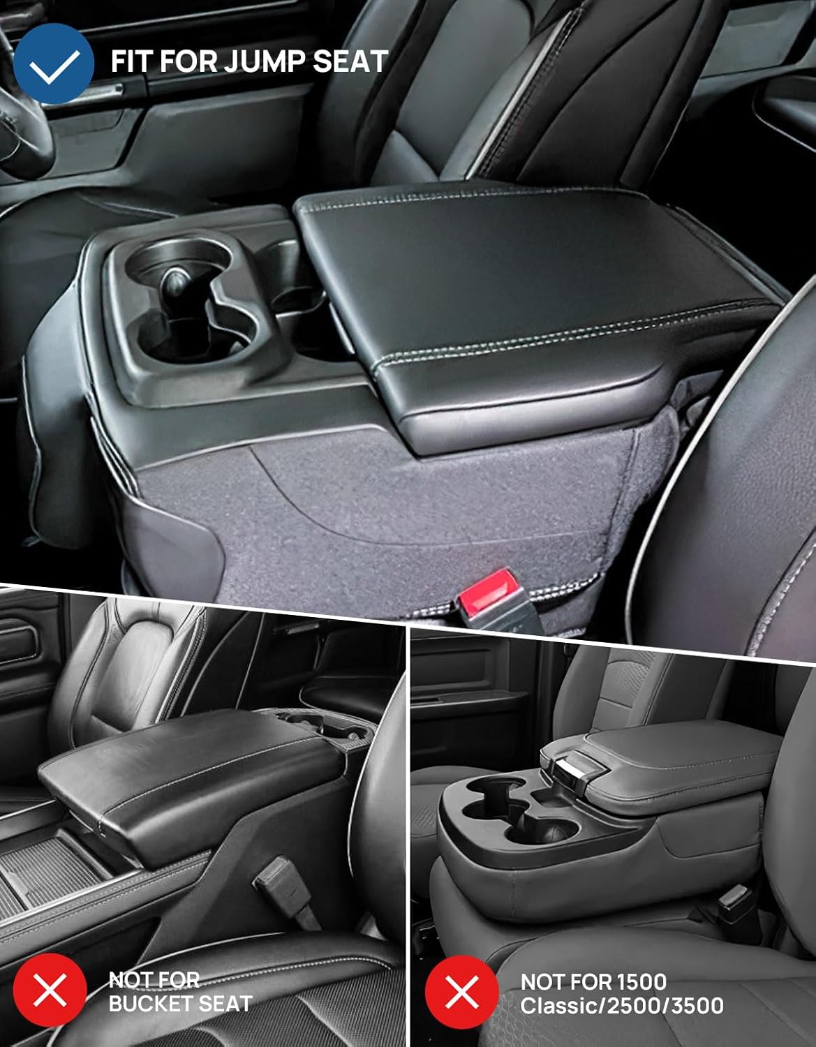 JOYTUTUS Center Console Cover Compatible with 2019-2024 2025 Ram 1500 New Model Jump Seat Console, Leather Arm Rest Armrest Cover for Car, Durable Middle Console Cover, Car Arm Rest Cover Replacement