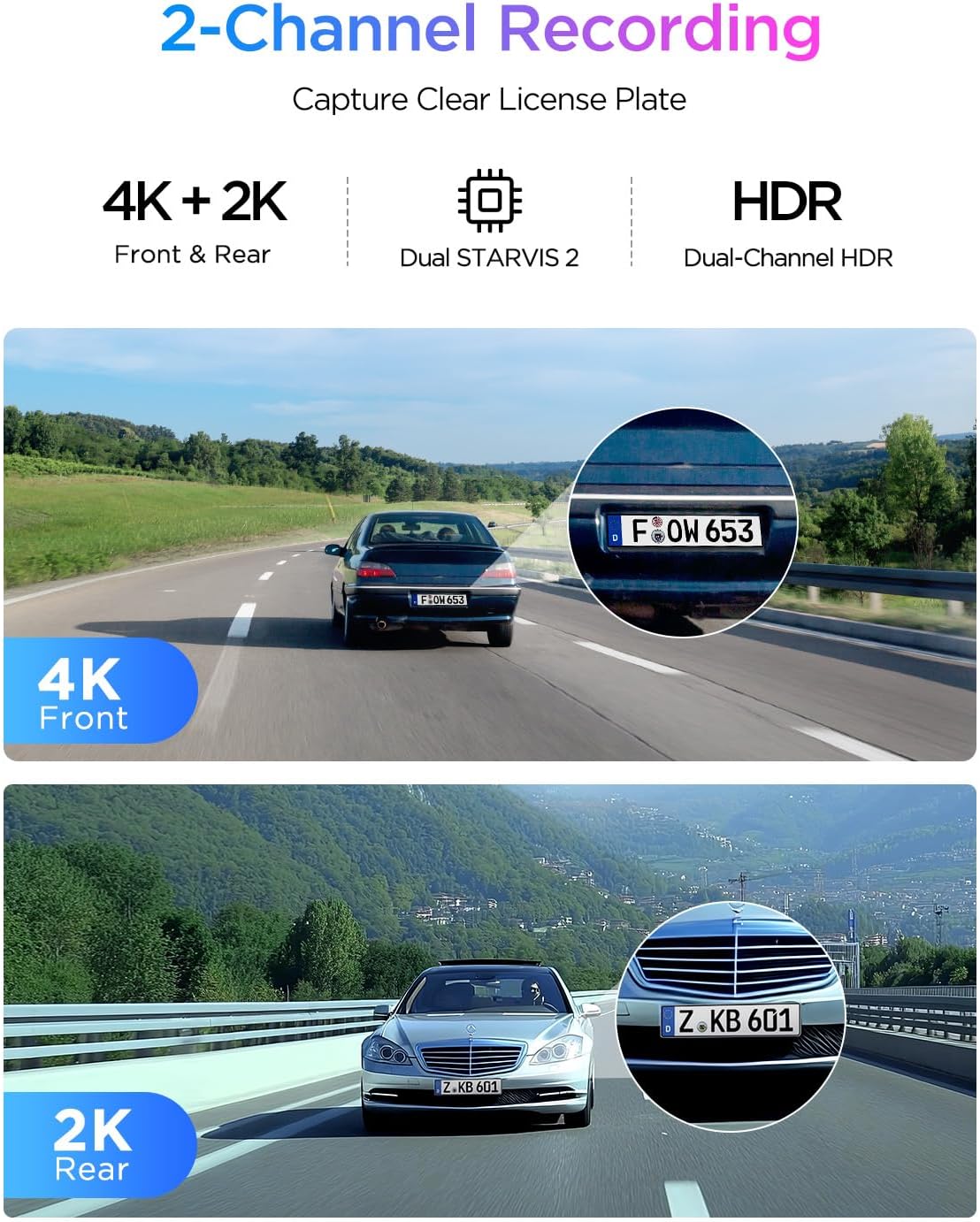 VIOFO A329S 4K 60FPS Dash Cam Front and Rear, 4K+2K Dual Dash Camera for Cars, Power Saving Parking Mode, Wi-Fi 6 App Control, Dual STARVIS 2 Sensors, Supports up to 4TB SSD or 512GB microSD Card