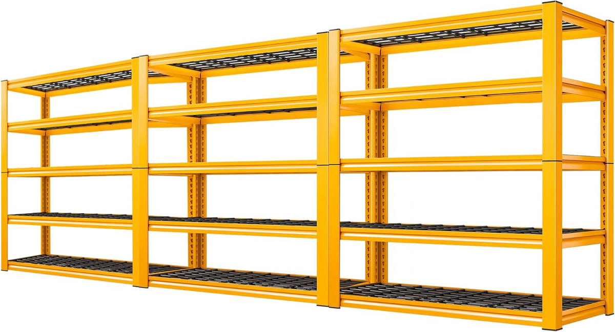 REIBII Garage Shelving Load 3000LBS, 5-Tier Storage Shelves, Adjustable Heavy Duty Metal Shelving Unit for Pantry, Basement, Warehouse, 72" H x 36" W x 16" D H, 3PC