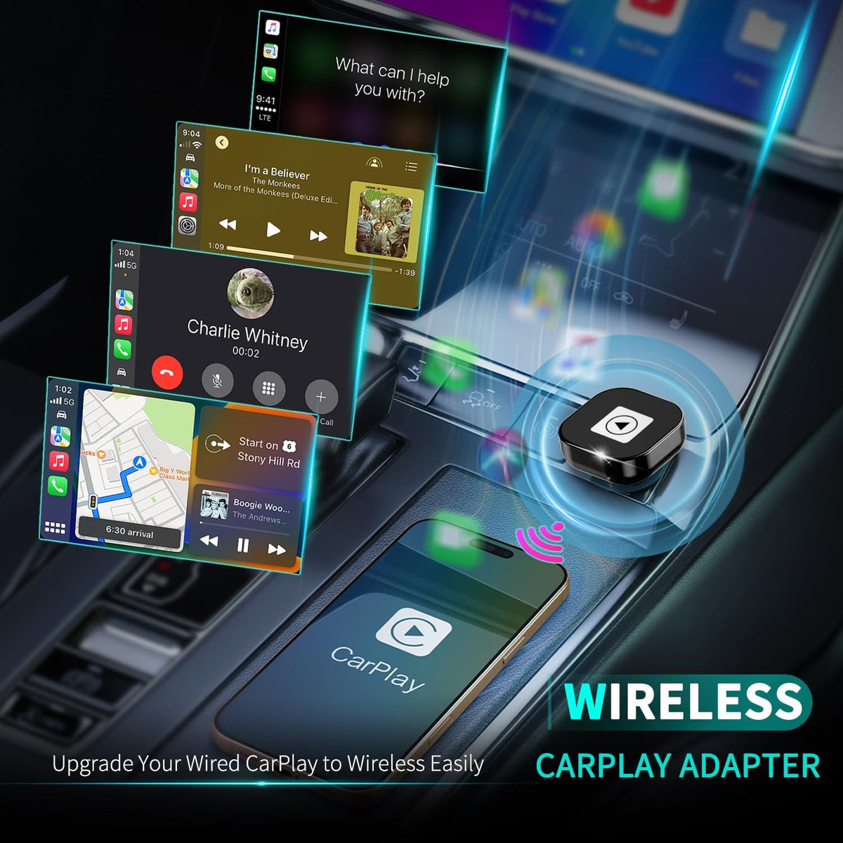 Wireless CarPlay Adapter for iPhone - Mini USB Design, Plug & Play, Auto Connect,Convert Wired to Wireless CarPlay in Seconds, iOS 10+ Compatible (2025 Upgrade) for Cars 2016+ (Black)