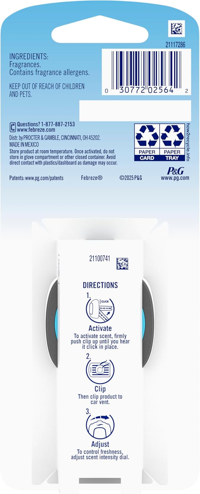 Febreze AUTO Air Freshener, Odor-Fighting Automotive Vent Clip, Lush Scent, 8 Count