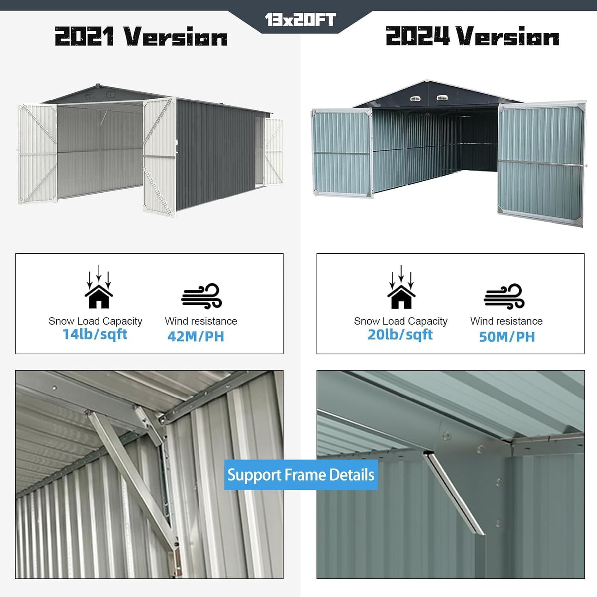 LANTRO JS Sheds & Outdoor Storage, 13x20ft Large Outdoor Metal Garage Shed, Heavy Duty Metal Shed with 2 Doors and 4 Vents Without Floor