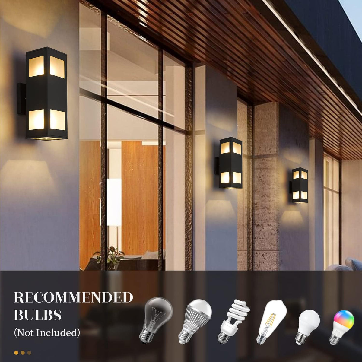 harriet Porch Lights Outdoor Modern - IP64 Waterproof Aluminum and Tempered Glass Cover, 13" Rectangular Up/Down Wall Sconce for Porch, Garage & Patio, Exterior Lighting, Black, 2 Pack