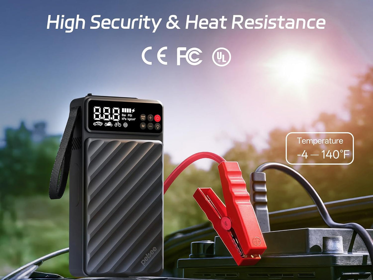 Pelsee 3500A Jump Starter with Air Compressor, 20000mAh&160PSI Portable Car Battery Jump Starter, 12V Battery Pack (10L Gas 8L Diesel Engine) with 18W Fast Charge, LED Light, Jumper Cables