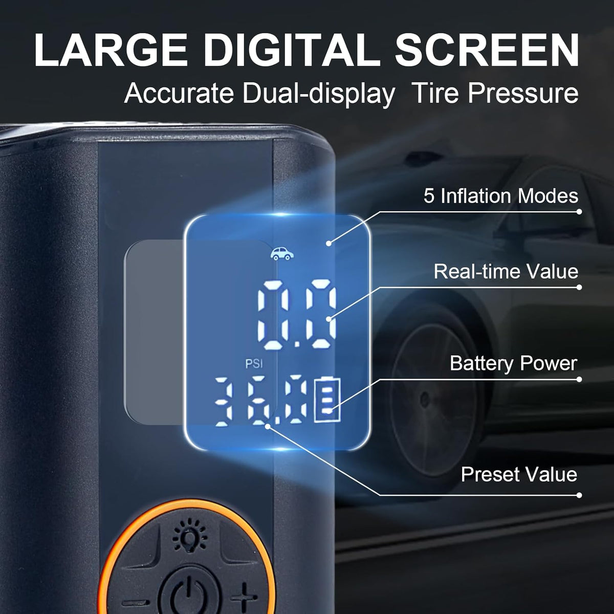 Tire Inflator Portable Air Compressor Cordless Rechargeable Mini Air Pump, with Digital Pressure Gauge & LED Lights, 150PSI Max Tire Pump for Motorcycles Bikes Cars Balls