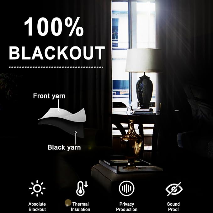 XWZO 100% Blackout Curtains 84 Inches Long with Tiebacks- Noise Blocking & Energy Efficiency Window Draperies Grommet Top with Black Liner for Bedroom/Living Room, Navy Blue, W60 x L84, Set of 2