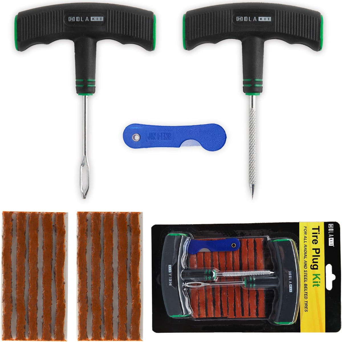 HolaKit Tire Plug Kit, 13PCS Tire Repair Kit with Self-Vulcanizing Plugs, Ergonomic Oversized & Rubber-Grip T-Handle Tools, Flat Tire Puncture Repair Tools for Cars, Motorcycle, ATV, SUV, etc