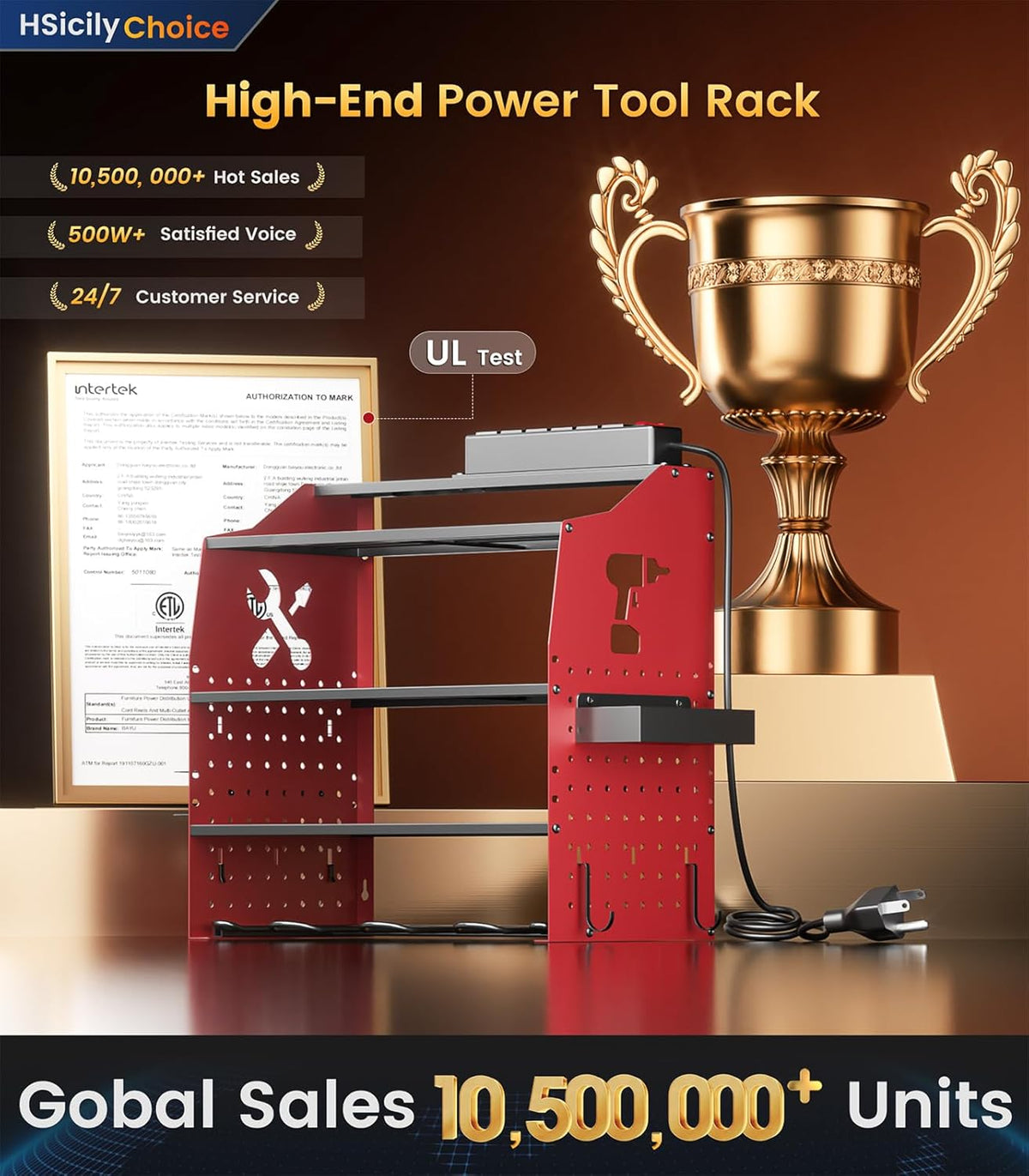𝟐𝟎𝟐𝟓 𝐔𝐩𝐠𝐫𝐚𝐝𝐞𝐝 Power Tool Organizer Wall Mount with Charging Station [5-Layer Loads 220lbs Heavy Duty] Metal Tool Storage Rack Drill Holder,Battery Utility Rack Loads with 6 Power Strip