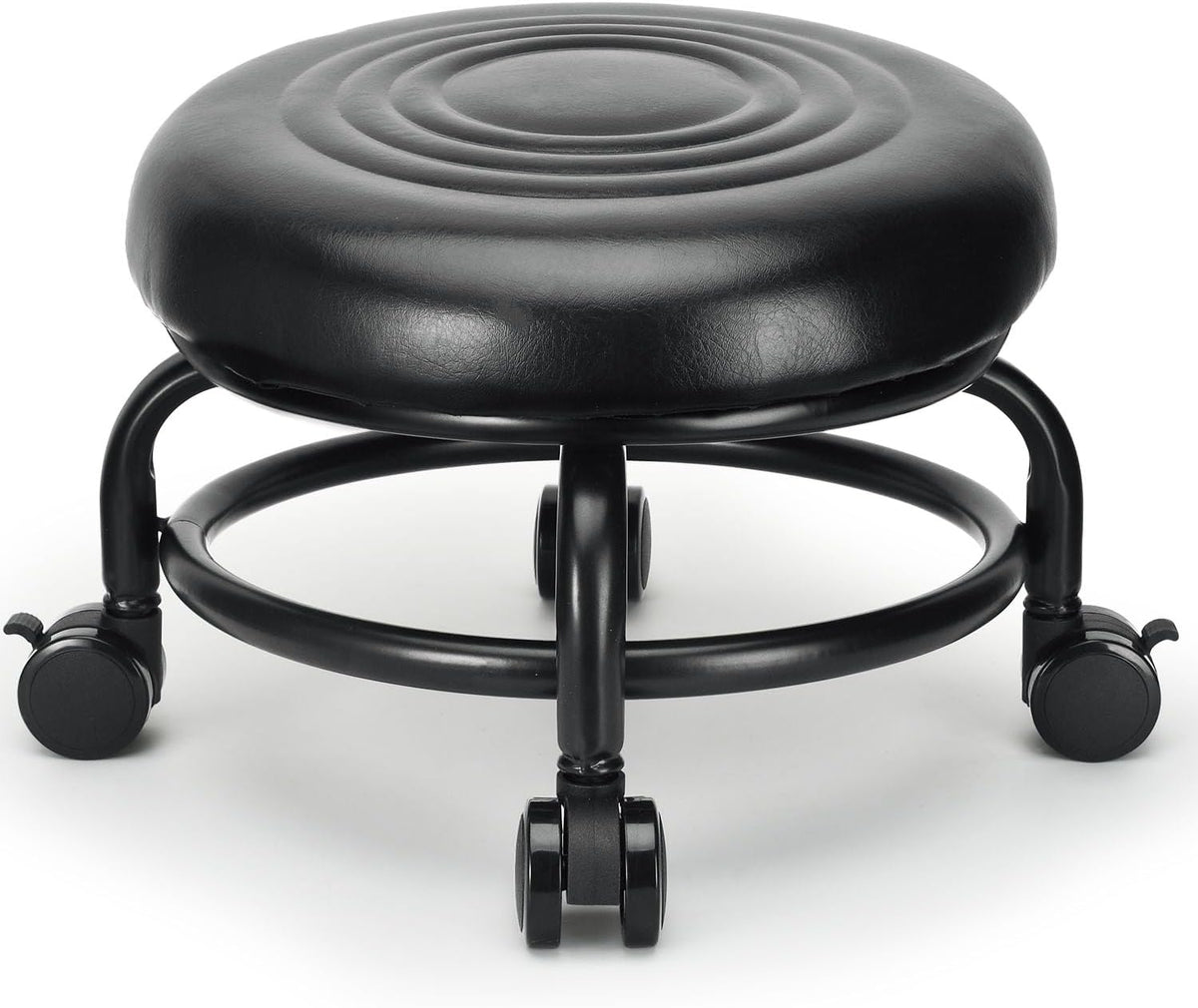 Low Height Rolling Stool Low Roller Stool PU Leather Comfortable Chair, Modern Low Rolling Stool for Home Office Garage Shop