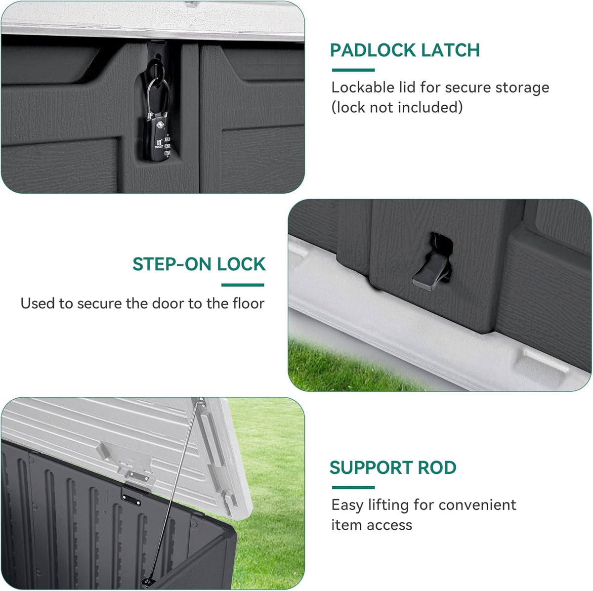YITAHOME Outdoor Resin Storage Sheds, 39 in Height Lockable Waterproof Horizontal Shed w/o Shelf, Easy to Assemble Shed Storage for Garden Tools, Dark Gray