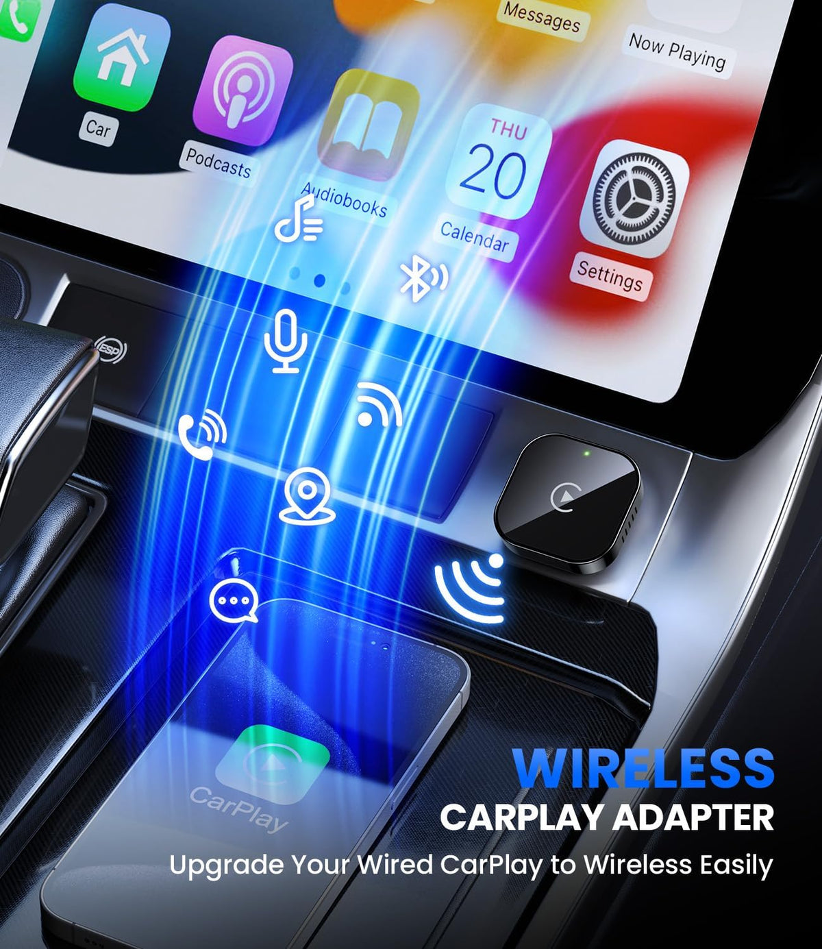 Teeran Wireless CarPlay Adapter 2025 Upgrade Wired CarPlay to Wireless, Mini USB Design for Cars with Built-in Wired Apple CarPlay Plug and Play Easy Use Fast Stable Connection Car Play for iPhone