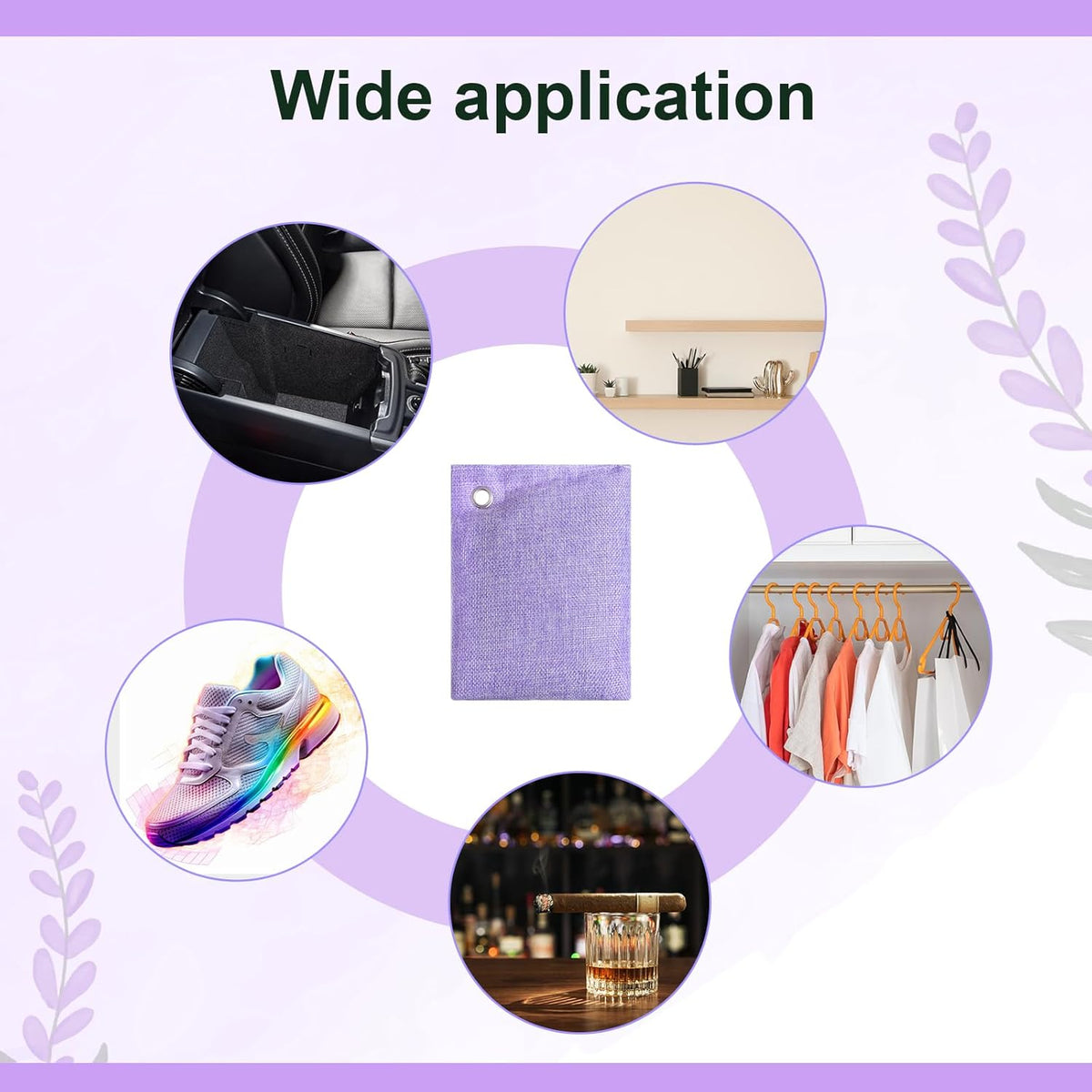 Nuanchu 24 Pcs Activated Charcoal Odor Absorber 50g/100g/200g, Air Purifying Bamboo Charcoal Bags, Natural Shoe Odor Absorber, Deodorizer Absorbers for Fresh Car Home Closet Pet Basement Smell(Purple)