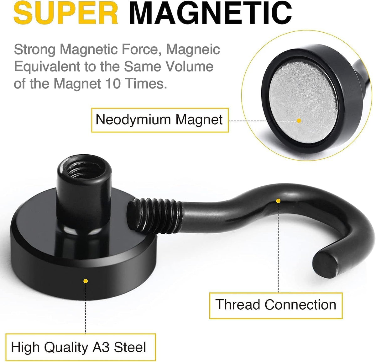 DIYMAG Magnetic Hooks, 30Lbs Strong Heavy Duty Cruise Magnet S-Hooks for Classroom, Fridge, Hanging, Cabins, Grill, Kitchen, Garage, Workplace and Office Etc, (100 Pack-Black)