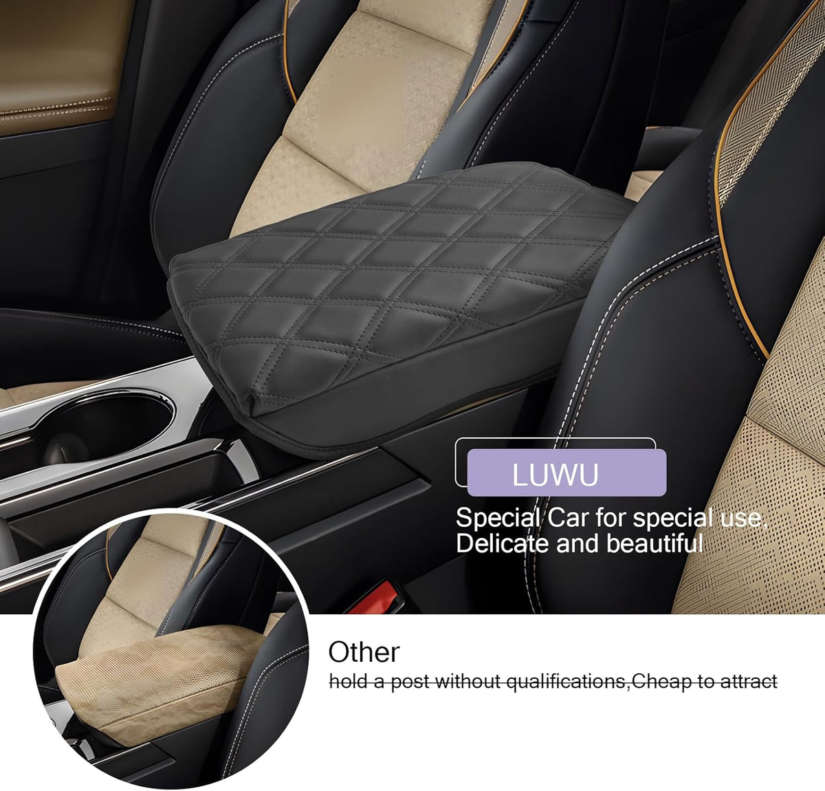LUWU Center Console Cover Compatible with 2025 Chevrolet Equinox Accessories 2025 Equinox Armrest Cover Center Console Pad 2025 Equinox LT, ACTIV, RS Armrest Console Cover Soft Leather (Black C)